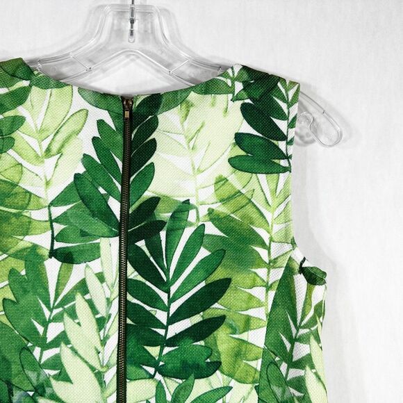 Julian Taylor Size 6 Dress Green Leaf Print Shift Sleeveless Mini Back Zip 1675 - Picture 8 of 9